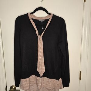 Adrianna PapellcWomen's Black and Tan Sweater with Tie Detail Large